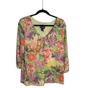 Whimsical Fairycore Floral Mesh Top 3/4 Sleeve Romantic Women’s 18/20